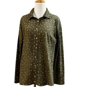 ORVIS WOMENS FLORAL PRINT LONG SLEEVE BUTTON DOWN SHIRT GREEN SIZE 16